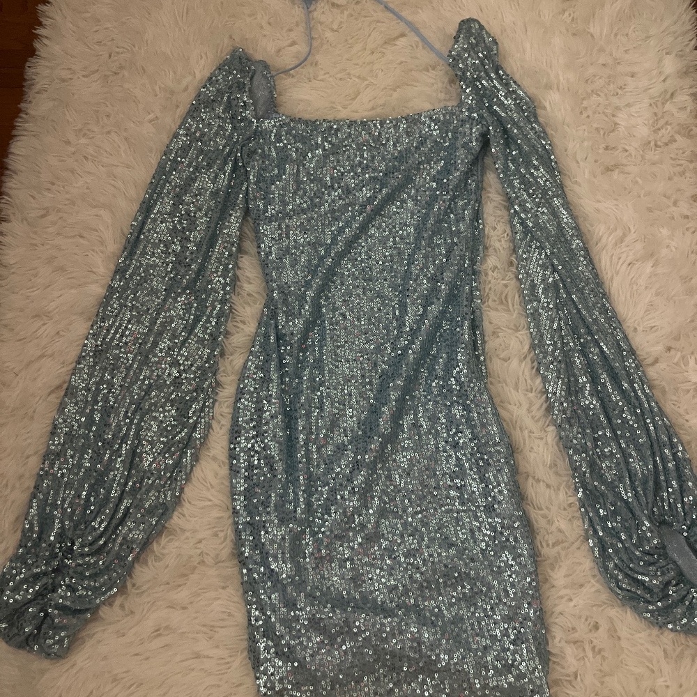 Blue sequence long sleeve mini dress